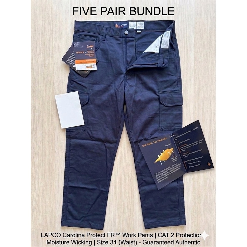 LAPCO Carolina Protect FR Work‎ Pants Blue CAT 2 Moisture Wicking(5 pairs) 34x32